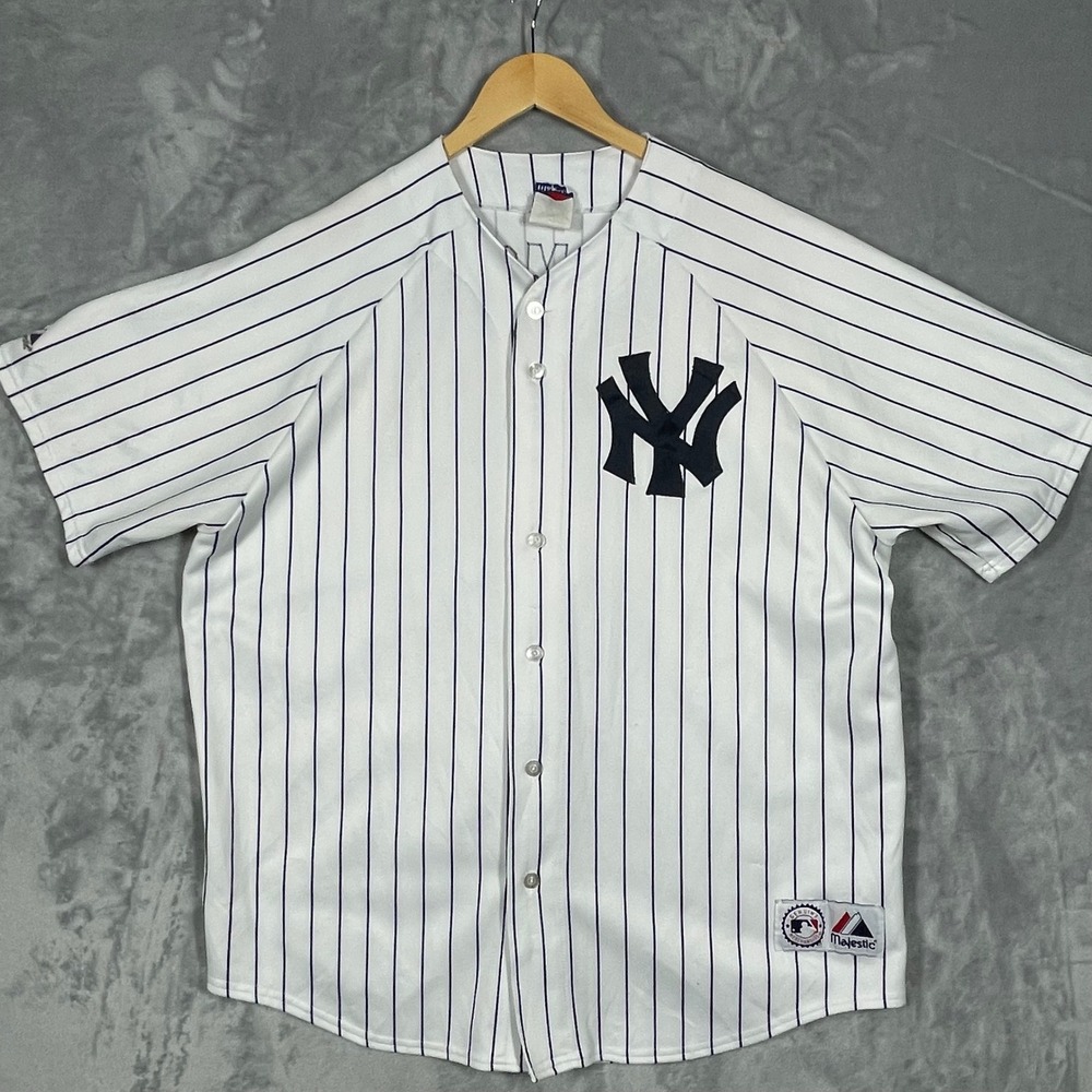 Majestic New York Yankees Johnny Damon 18 Pinstripe Baseball Jersey White XL